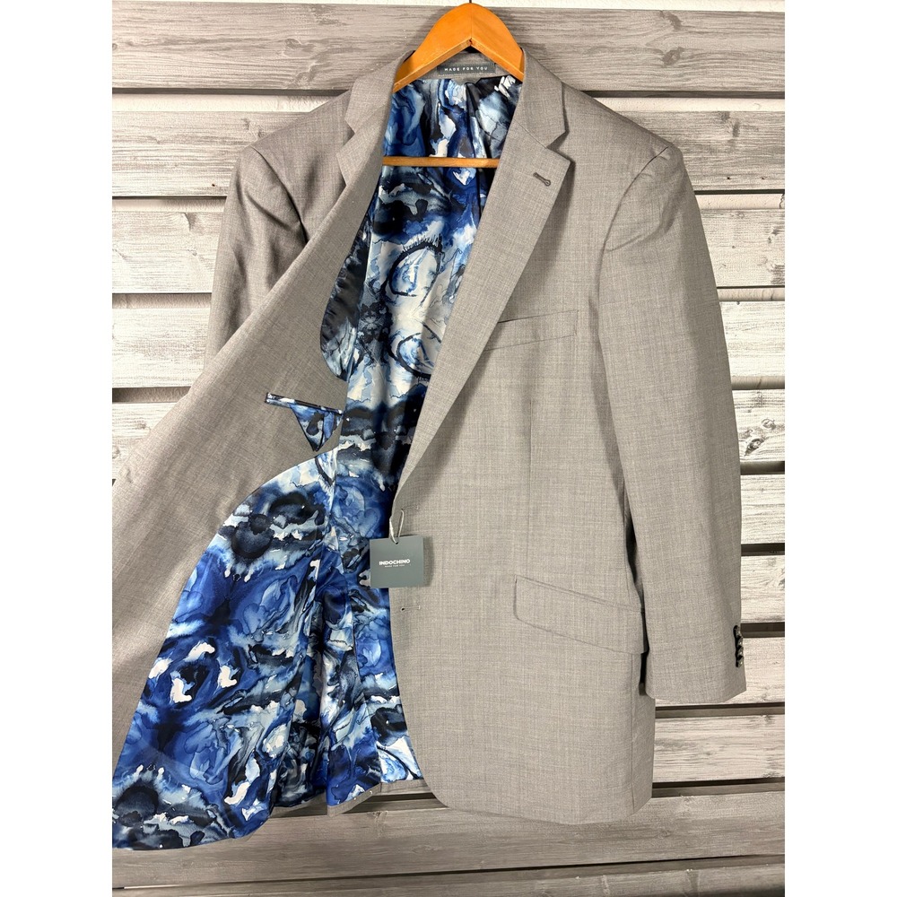 Indochino Newbury Blazer Mens 46 Light Gray Wool Silk Suit Jacket  NEW NWT